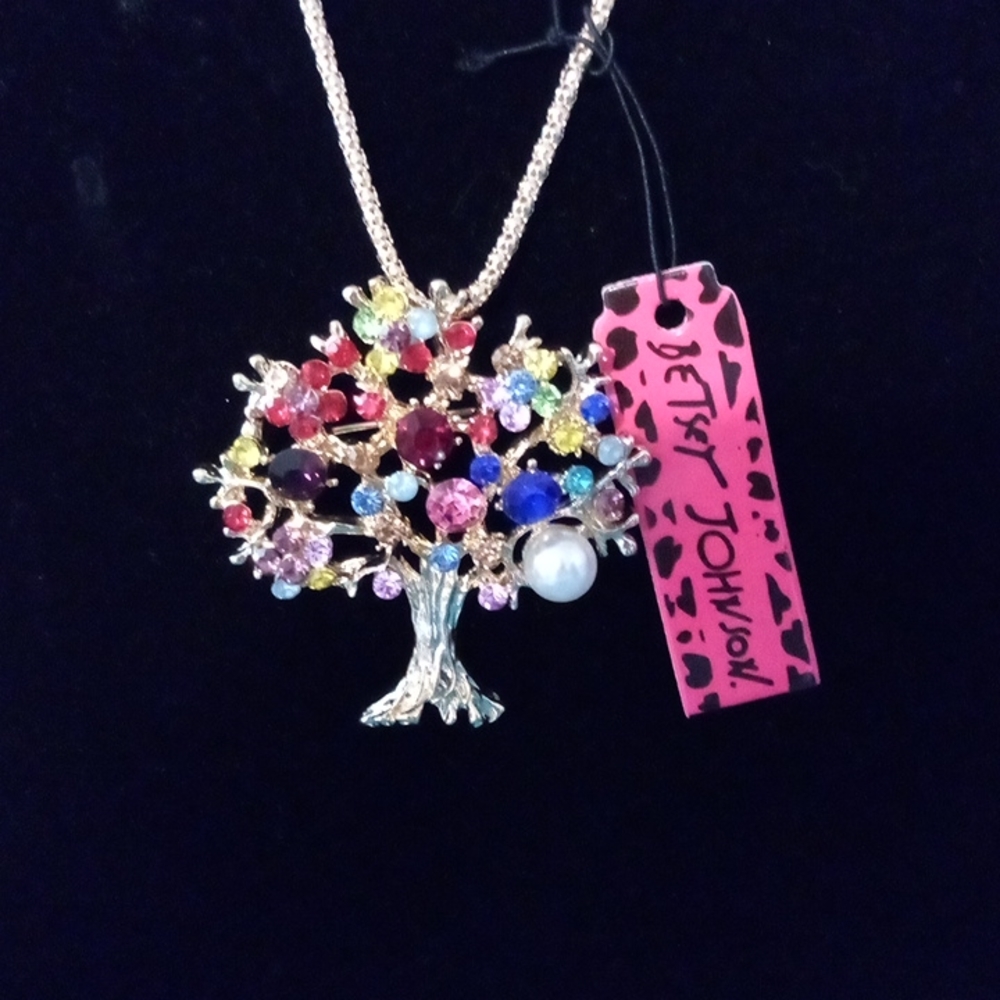 Rhinestone Tree Brooch Necklace